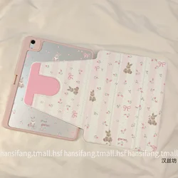 720° Rotating Pink Flower Rabbit Triple Fold Pad Case - iPadPro M4 M5 13ir (A)