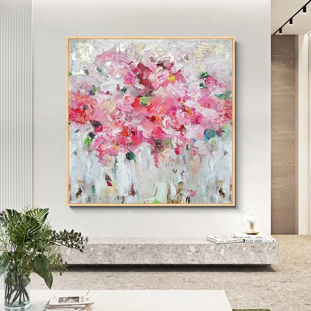 

Handmade Pink Flower Artwork Painting Decoration Wedding Home Wall Painting Abstract Flower Wall Art Picture Texture Painting