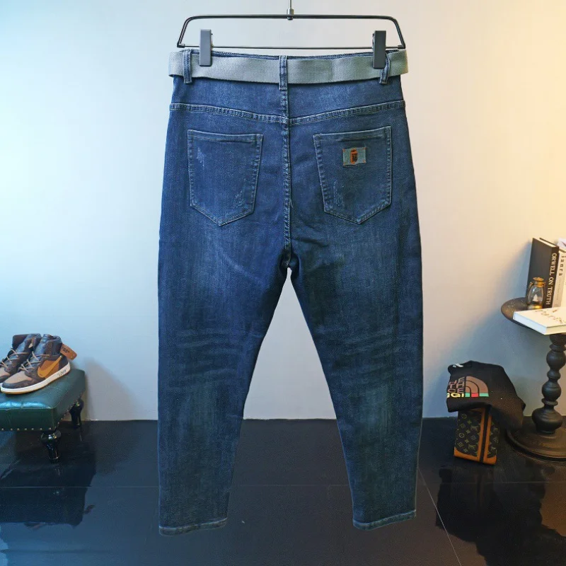 Embroidered Jeans Men's 2023 New Fall/Winter Slim All-Matching Fashion Skinny Stretch Pants Men's Clothing Men's Pants