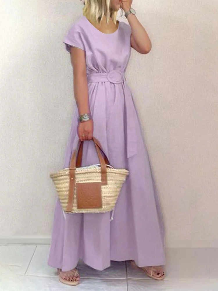 

Summer Dress Women 2023 Black Dress Elegant Fashion Print Long Dresses Short Sleeves Woman Clothing Oversize Vintage Robe O-Neck