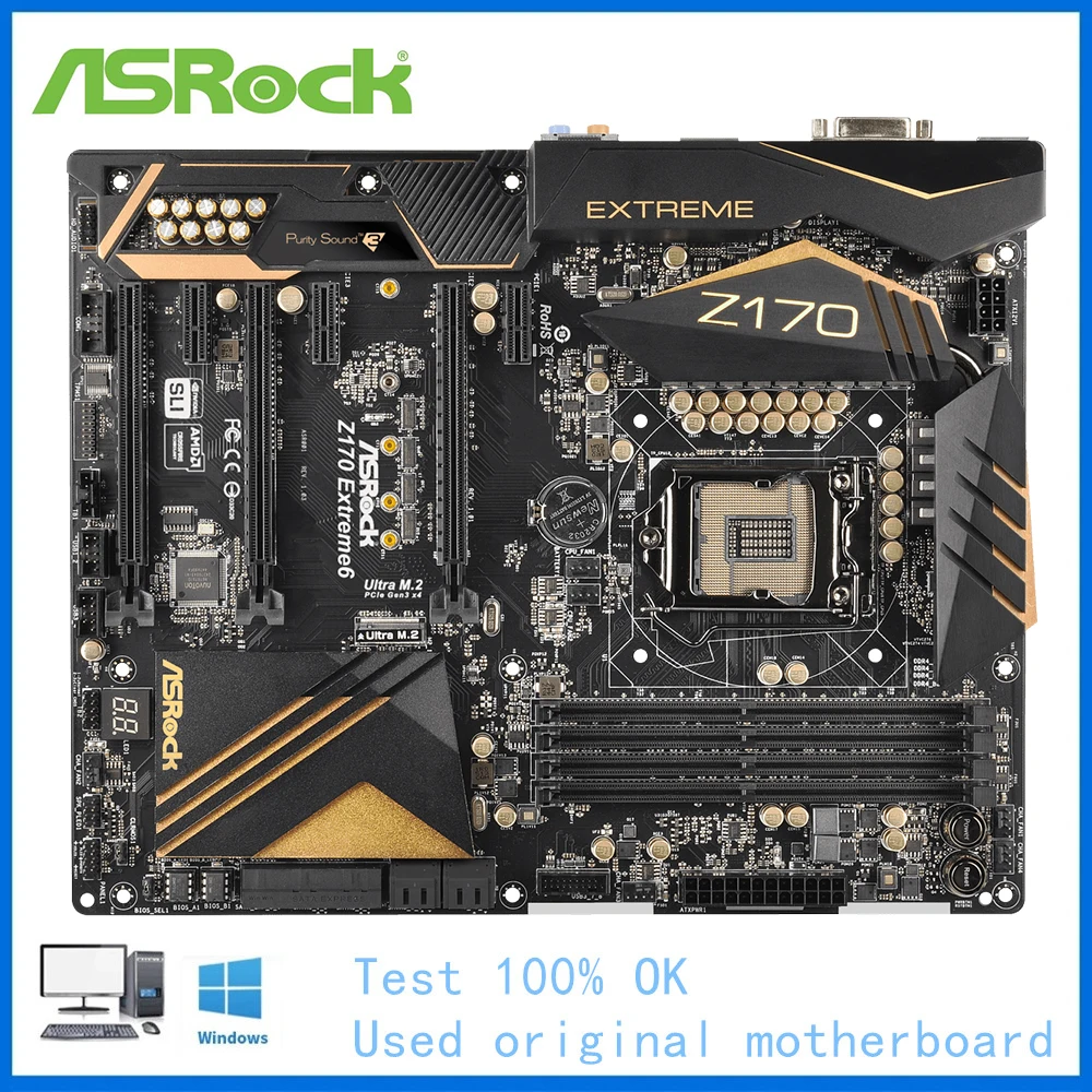 Per Asrock Z170 Extreme 6 Scheda Madre Del Computer Lga 1151 Ddr4 Z170 Scheda Madre Desktop Usata Core I5 6600K I7 6700K Cpu