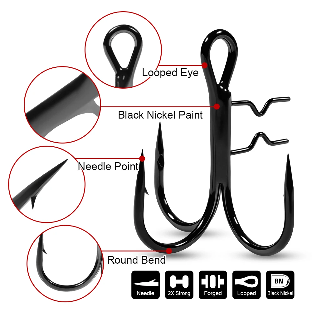 Hameçons triples T renforcés #4-#1/0 pointes soudées - 6 pièces pour shad et swimbaits