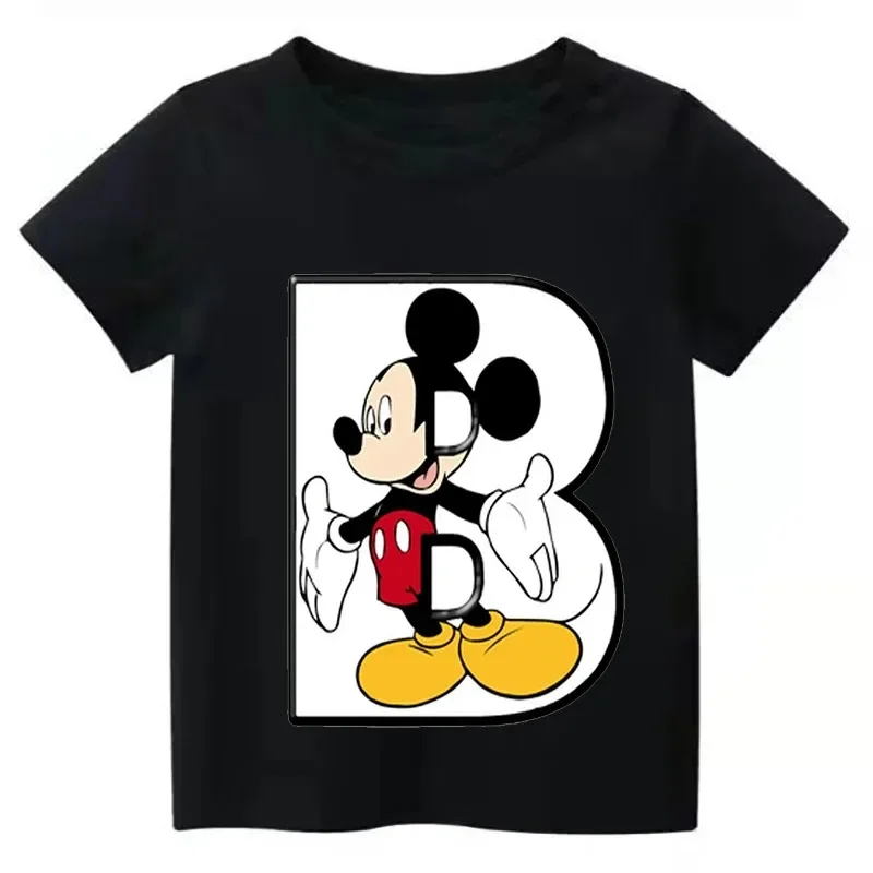 thumbnail image 1 of Camiseta de algodón con combinación de letras y nombre personalizado de Disney para niños, camiseta de manga corta con fuente ABCDE de Mickey Mouse, 1 of 5