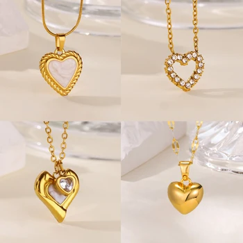Cute Heart Necklaces for Women 18K Gold Plated Heart Pendant Stainless Steel Necklace Waterproof Jewelry Gift