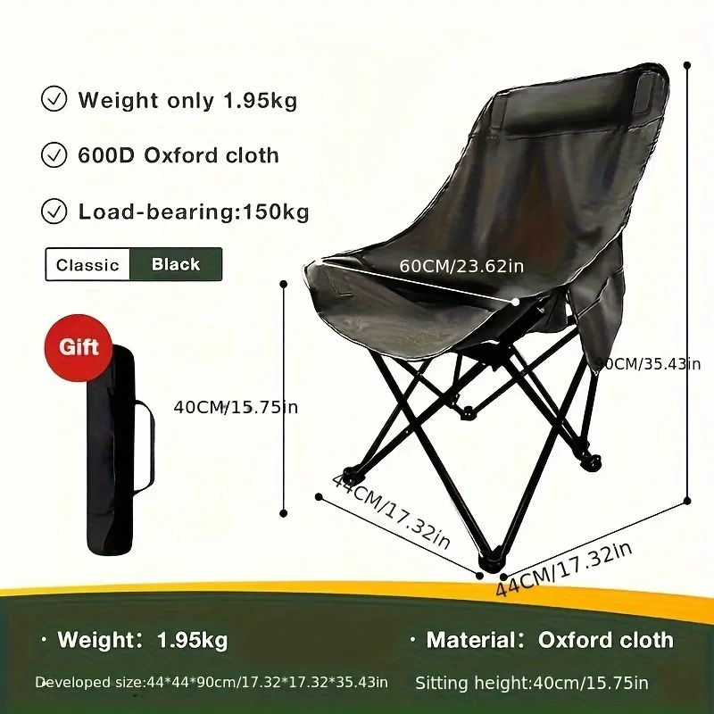 1pc Foldable High Back Moon Chair for Adults Portable Outdoor Camping Chair with Steel Bracket Lightweight and Durable White