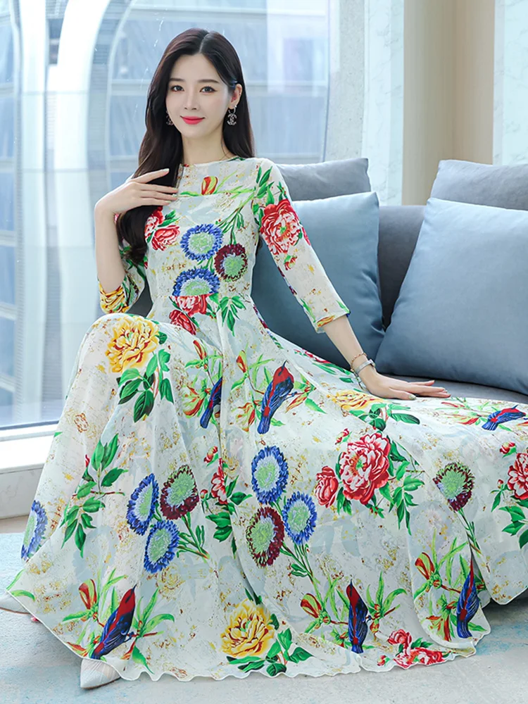 

Women Chiffon Summer Dress Floral Maxi Vintage Boho Casual Robe Chic Elegant Evening Dresses For Party Midi Bodycon Fashion 2023