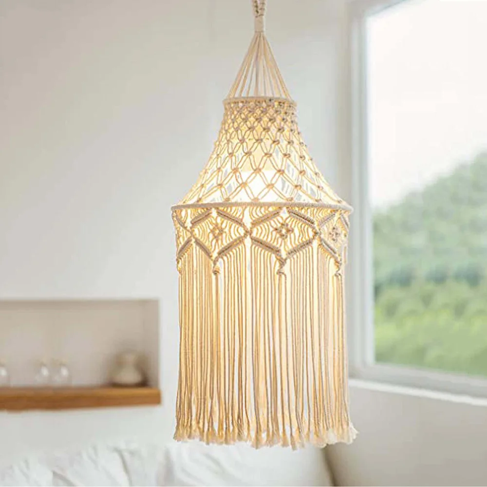 

Bohemian Tassel Decor Lantern Macrame Tapestry Wall Hanging Hand-woven Chandelier Lampshade Living Room Coffee Restaurant Decor