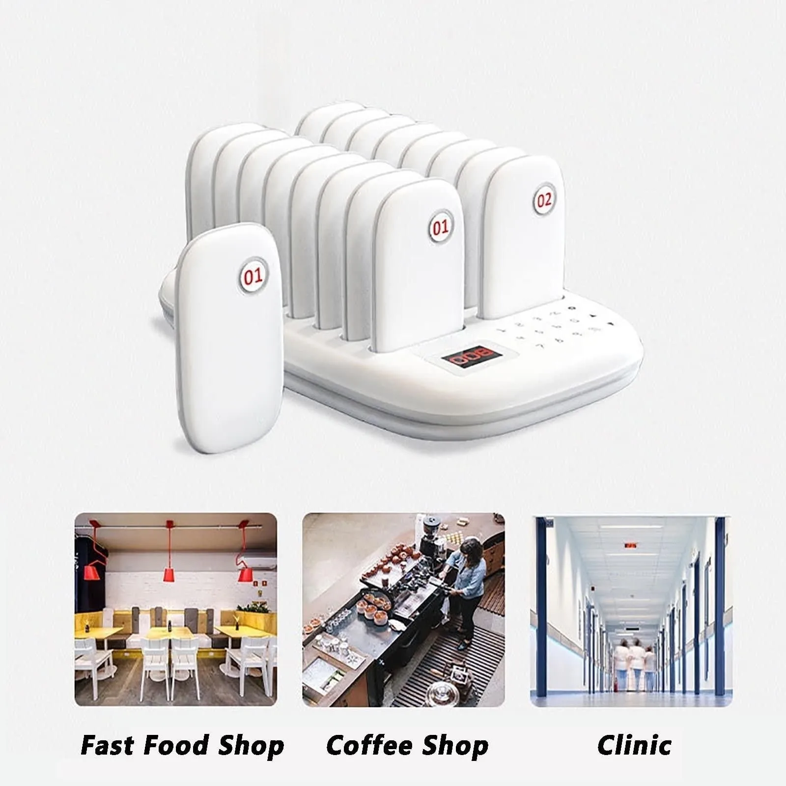 Restaurant Pager System Mute Function Max 998 Beepers Touch Keypad 16 Pagers for Church Hospital Clinic wireless calling system