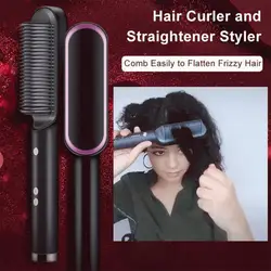 2 In 1 Hair Straightener Comb And Curling Comb Ceramic Tourmaline Ionic Flat Iron Curling Iron Hair Curler For Women Hair Styler