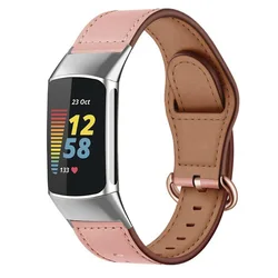 Premium Genuine Leather Strap for Fitbit Charge Wristbands - Elegant Business Bracelet for Men & Women (Pink)