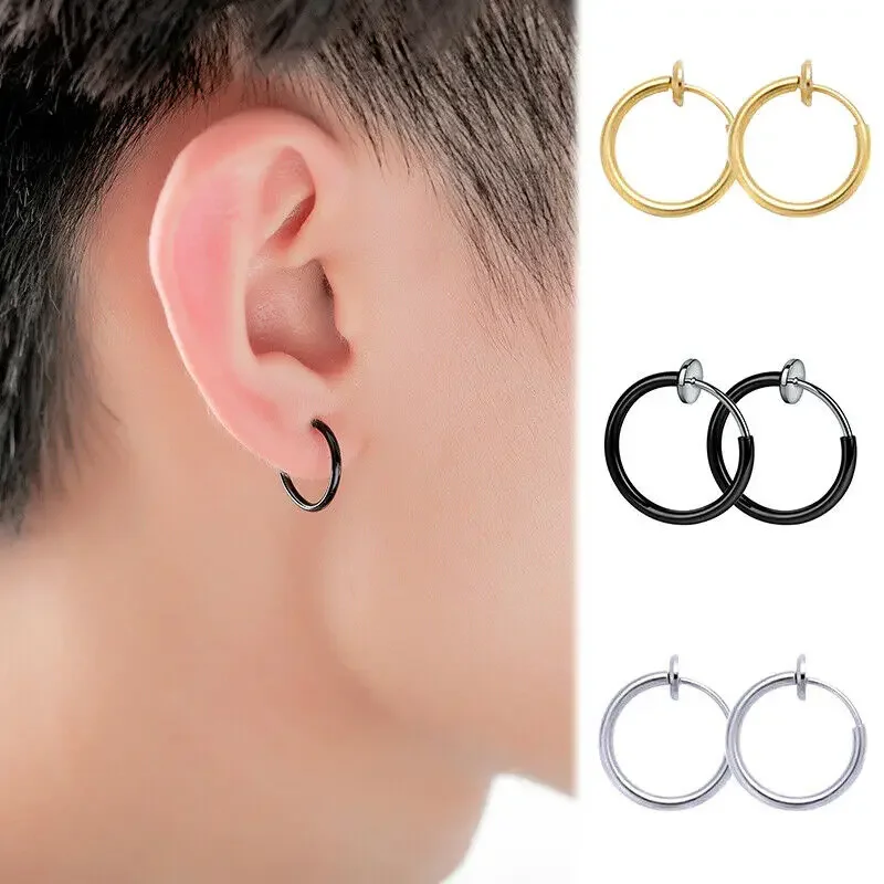 Wholesale Simple Non Piercing Hoop Earrings For Women Men Teens Titanium Steel Earrings Hoops Fake Piercing Fashion Jewelry