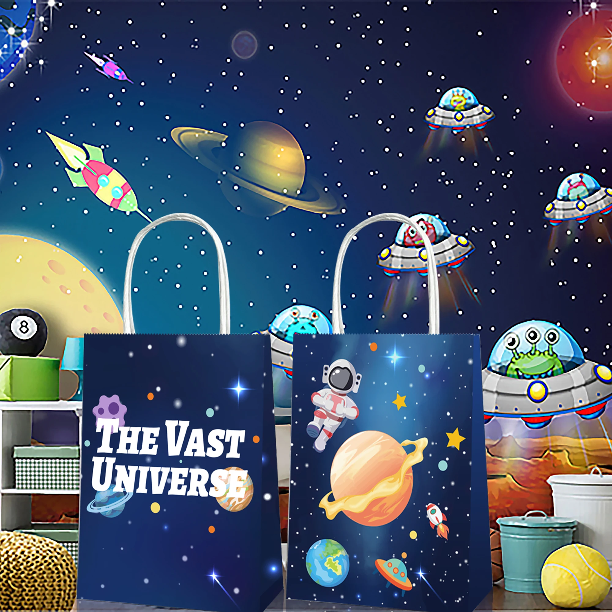 12 Pack Outer Space Gift Bags Kids Treat Bags with Handles Planet Galaxy  Party Favor Goodie Bags Paper Treat Bags for Kids Birthday Space Theme  Party