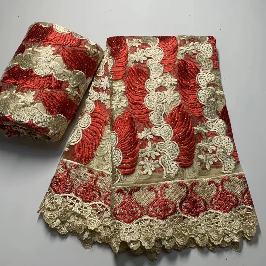2022 High Quality African Lace Fabric With Stones African Embroidery Guipure Lace Fabric For Nigerian Net Lace Women Dress 