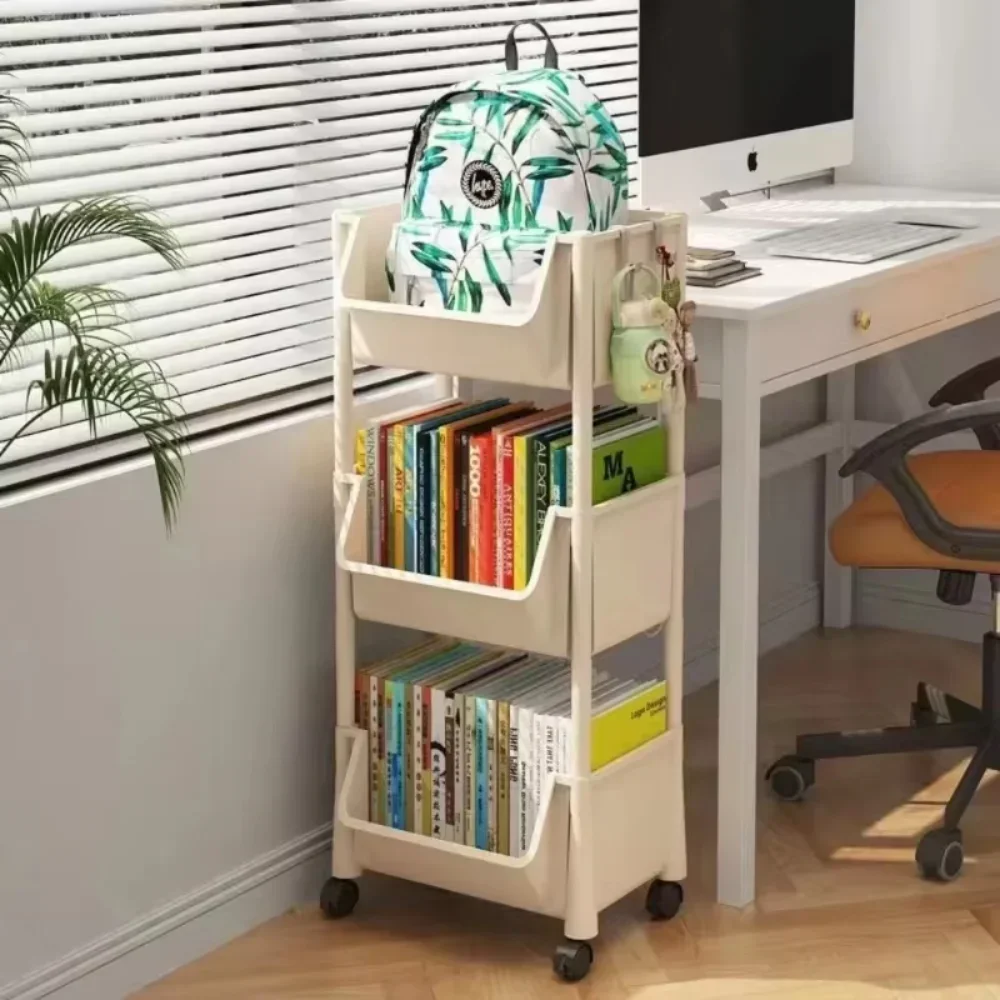 Multi-Tier Snacks Trolley Mobile Living Room Bookshelf with Wheels Bathroom Kitchen Narrow Slit Cabinet Plastic Cart Organizer
