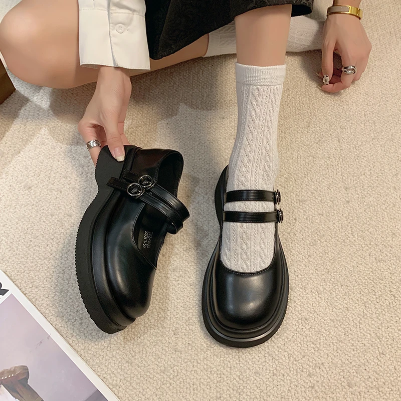 

Женские туфли на танкетке 2022, женская обувь на платформе, винтажные студенческие туфли-лодочки в японском стиле Мэри Джейн на высоком каблуке для девочек