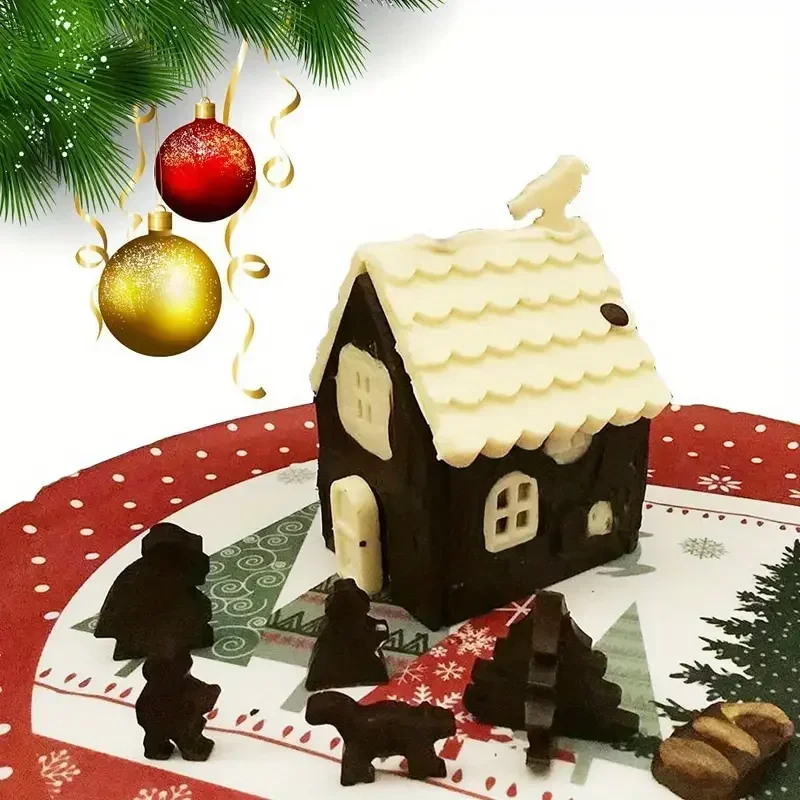 3D Chocolate Silicone Christmas House Log Mold Desserts Fondant Tools Cake Cookie Decoration Bakeware Pastry Tools Accessories