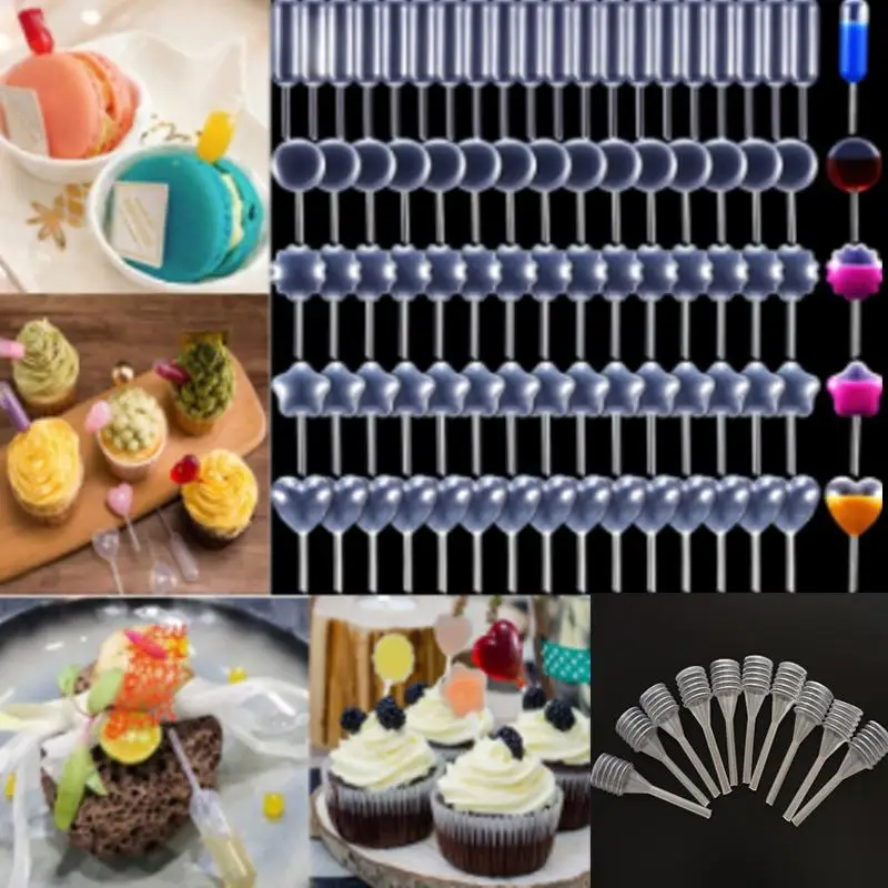50/100Pcs/pack Dessert Juice Straw Dropper Flow Heart Clip Jam Straw Burette Dessert Kitchen Baking Decoration Cake Baking Tool