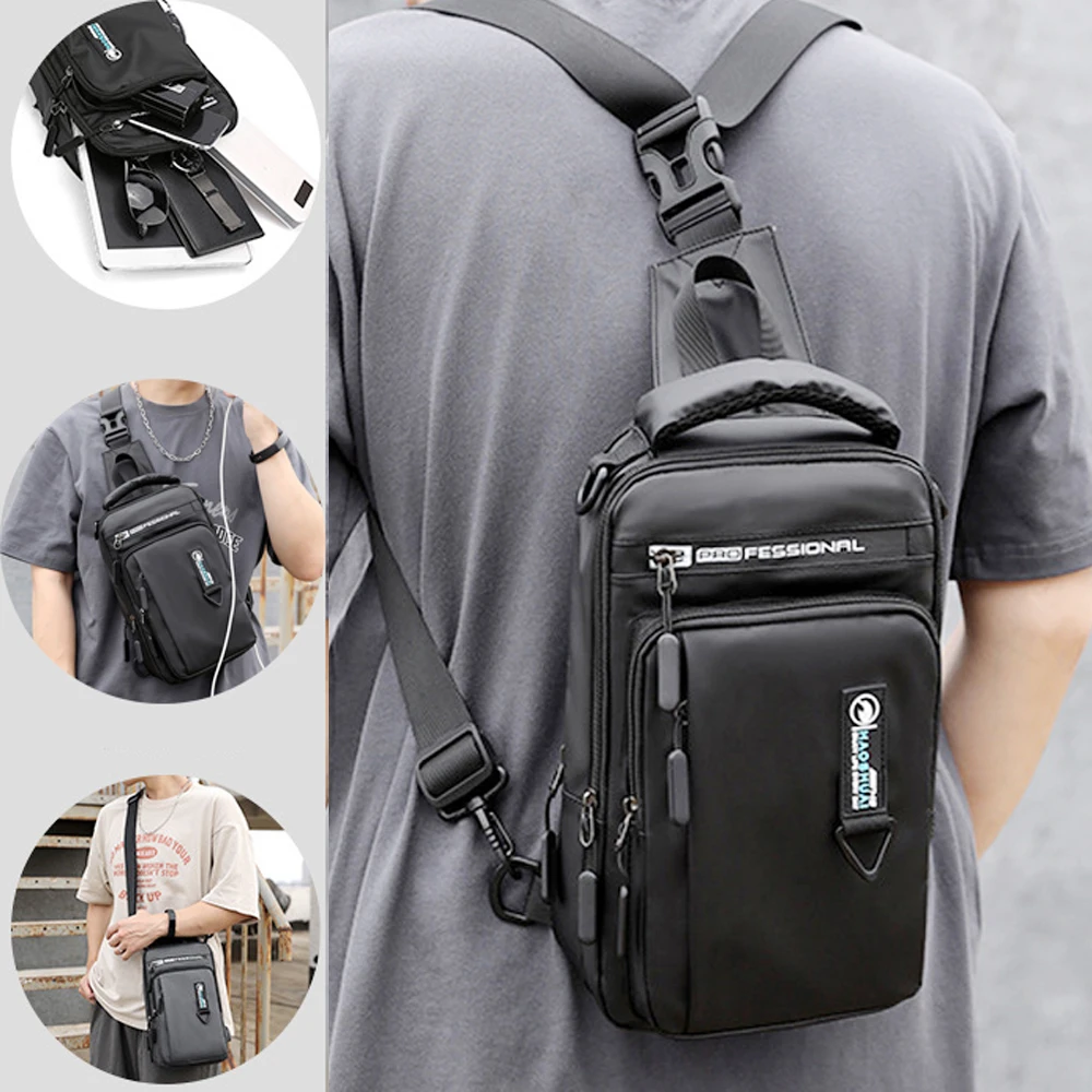captura abdomen gobierno Mini mochila de nailon para hombre, bolso de hombro y pecho con interfaz  USB de carga, bandolera de viaje, lateral|Mochilas| - AliExpress