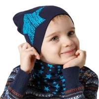 Spring Autumn 2PCS Baby Beanie Hat Scarf Stars Print Warm Toddler Hat Scarf for Girls and Boys Infant Hats Set Kids Skull Caps 5