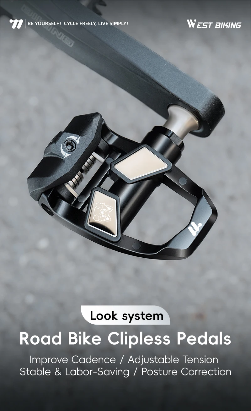 WEST BIKING Road Bike Self-Locking Pedals Lightweight Nylon 3 Sealed Bearings Clipless Pedals Compatible With LOOK KEO System