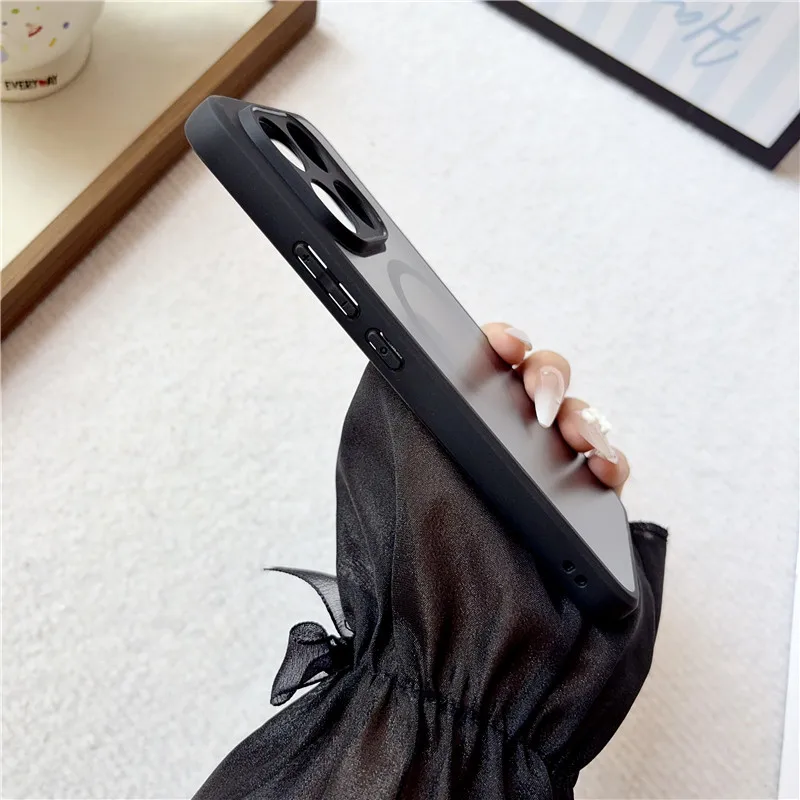 Luxury Matte Transparent Magnetic Wireless Charging Case with Soft Edge Shell