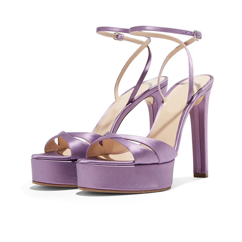 

Thin Heels Round Toe Solid Color Hollow Buckle Strap Sandals Super High Heels Chunky Platform Open Toe Slingback Womnen Sandals
