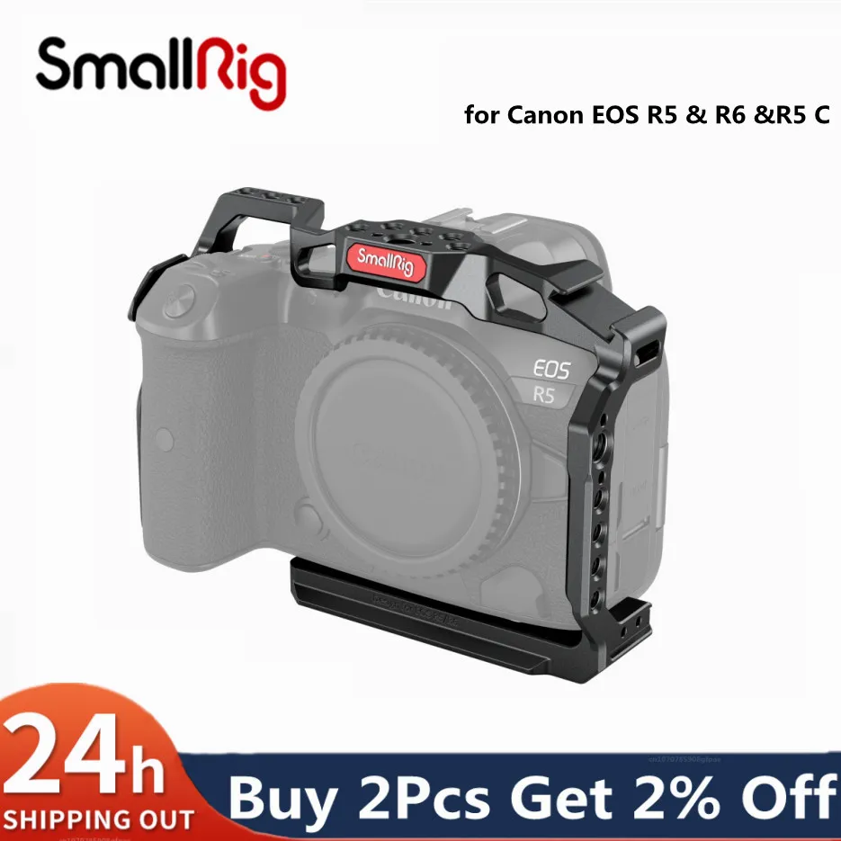 Smallrig Dslr Canon Camera Cage Canon Eos R5 R6 R5 C Built-In Cold Shoe Nato Rail 1/4 ''Arri Hole Camera Rig Video Set 2982B