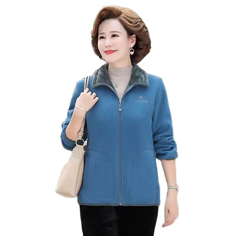 

Middle-aged And Elderly Spring And Autumn Short Coat 2023 New Loose Slim Fleece Fashion Warm nd Casual Mother Coat Woman 5XL.