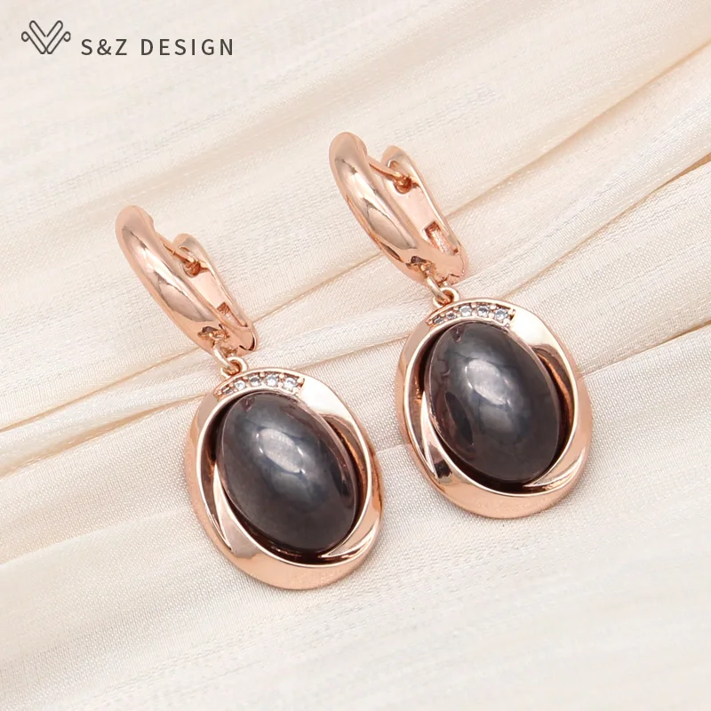 S&Z DESIGN New Elegant Egg Shape Simulated-pearl Dangle Earrings For Women Wedding Jewelry Fashion Cubic Zirconia Eardrop