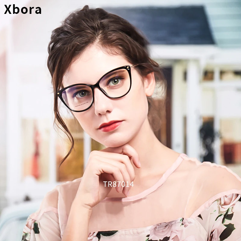 

Xbora Women's Cat Eye Myopia Sunglasses TR90 Alloy Frame Retro Prescription Eyelasses Women's Optical Myopia Glasses TR7014