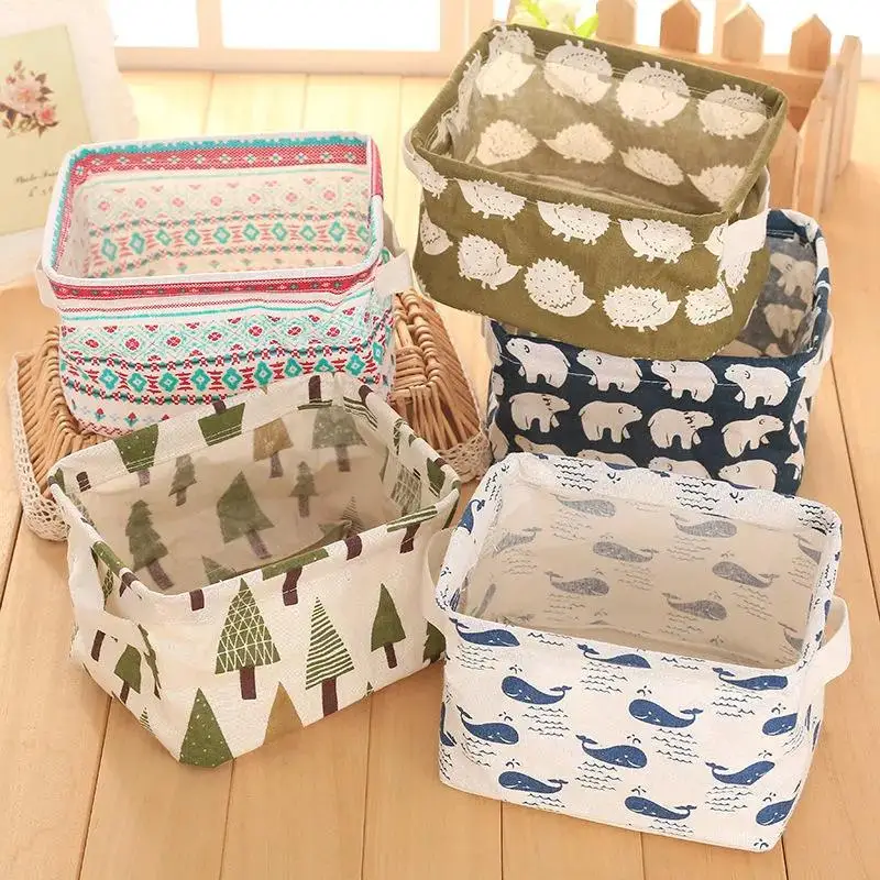 1pc Cotton Linen Fabric Waterproof Desktop Sundries Basket Storage Box Cosmetic Toy Organizer Underwear Socks Clothes Storagebag