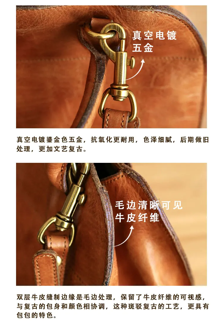 PNDME Vintage Designer handgemachte pflanzlich gegerbte Rindsleder Damenhandtasche lässig Luxus echtes Leder Schulter diagonal Tasche – Detail 5