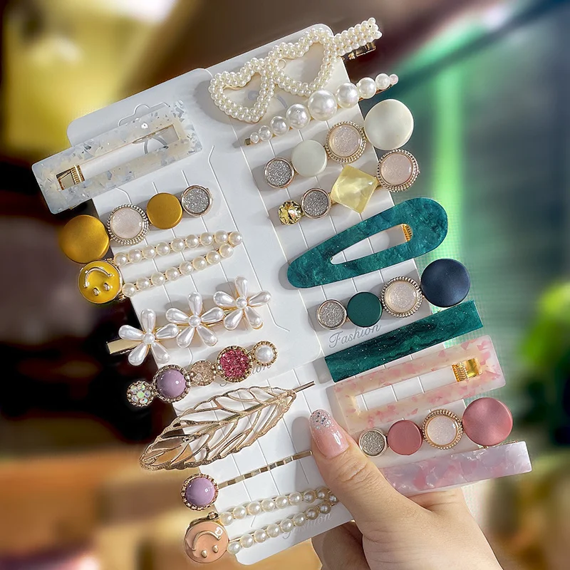 Mode Acryl Perle Haar Clips Set Süße Blume Haar Barrettes Für Frauen Mädchen Koreanische Geometrische Haar Zubehör Schmuck 2022 – Detail 1