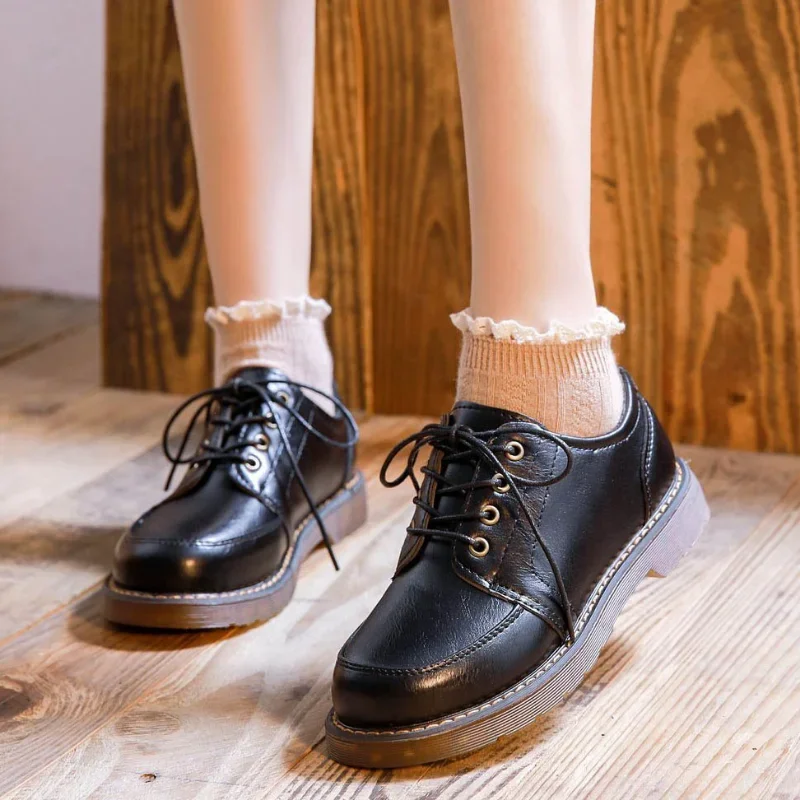 35-40 Women Oxfords Women's Shoes Ladies Leather Female Round Toe