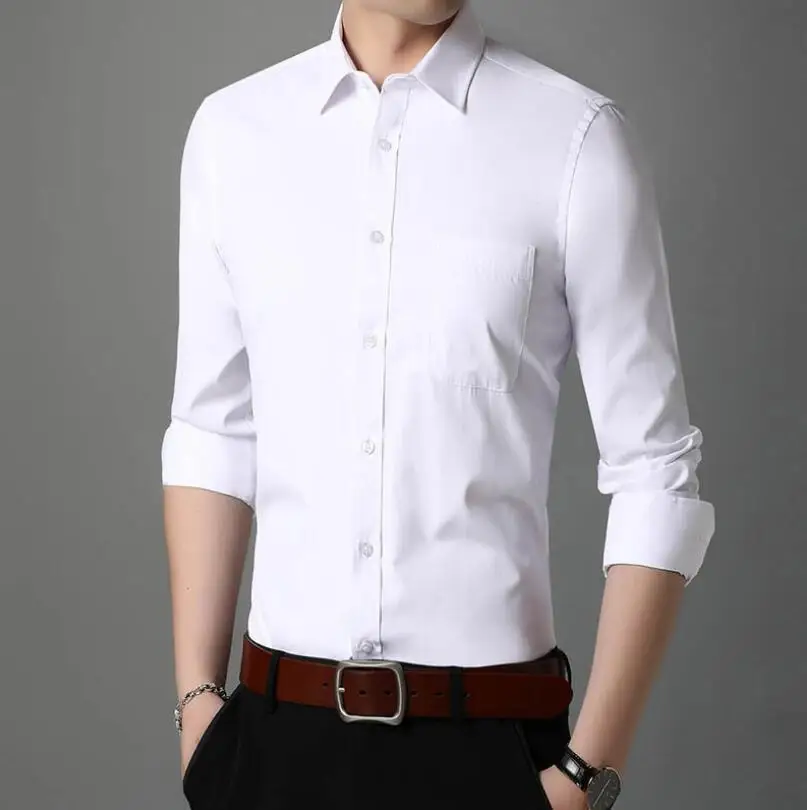 

2022 Autumn Men's Stand Collar Casual Shirt Long-Sleeved Slim Men's Solid Color Business Dress Shirt