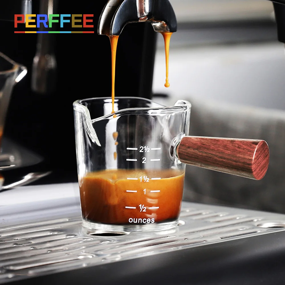 60/70/75ML Wooden Handle Glass Espresso Measuring Cup Еspresso Shot Glass  Double Spout Coffee Shot Glass Milk Coffee Measure Jug - AliExpress