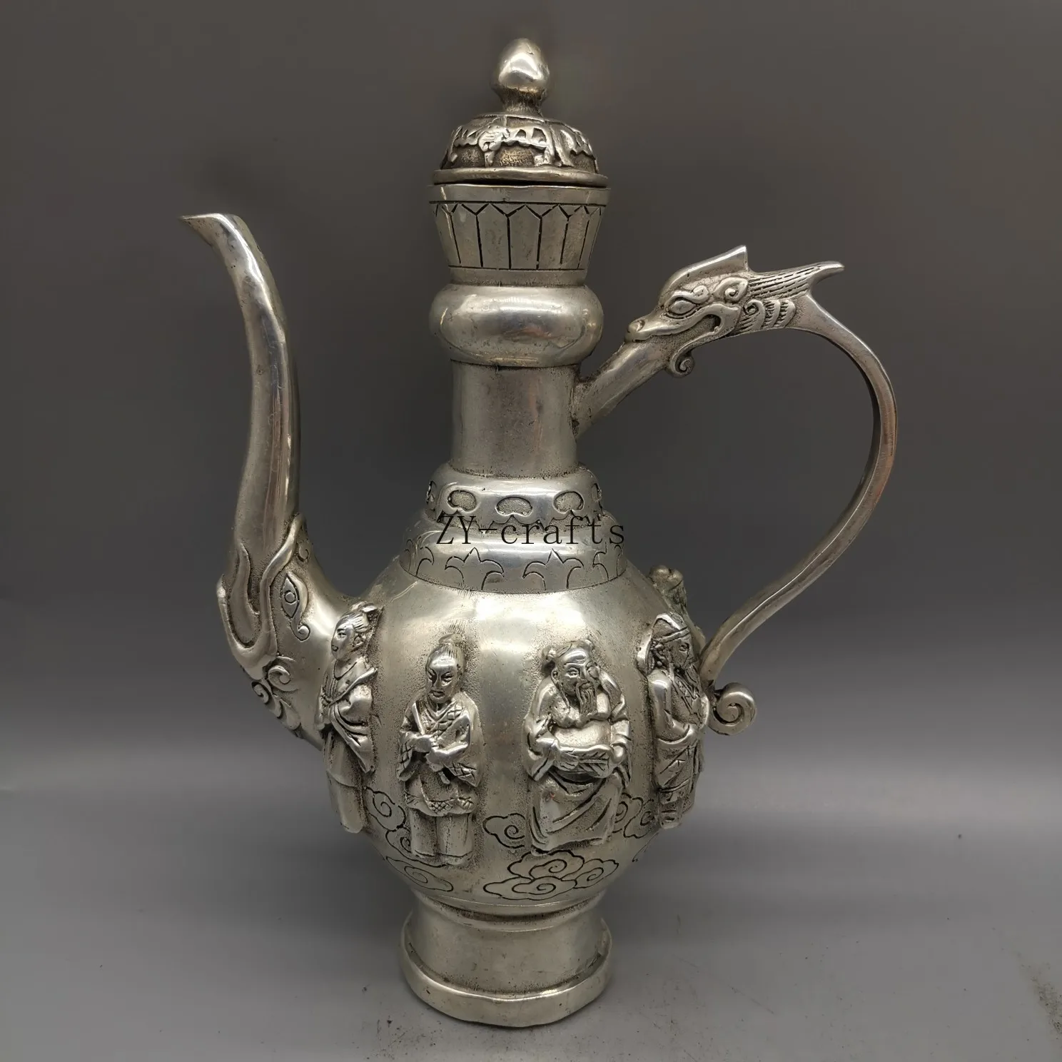 

White Copper Statue Eight Immortals Pot Wine Pot Teapot Home Decoration Crafts