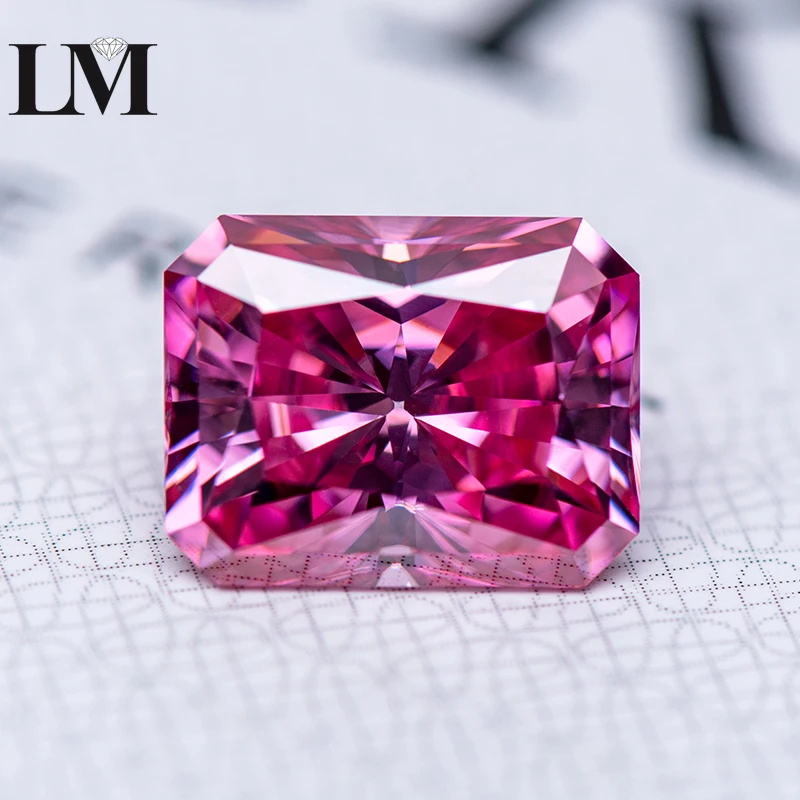 

Moissanite Stone Radiant Cut Pink Color Lab Grown Diamond Charms Woman Ring Necklace Earrings Making Materials with GRA Report