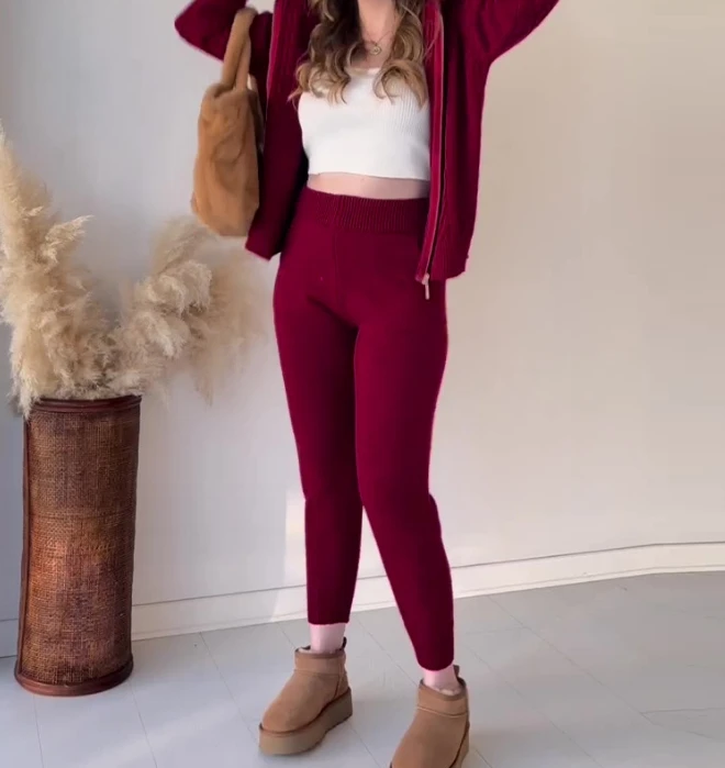 Women's Fashion Fried Dough Twists Pattern Hooded Zip Top & Casual Pants Suit 2024 Winter Women Trousers Sets Two Piece Outfits