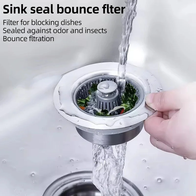 Kitchen Filter Sink 3 In 1 Pop Up ABS Silver Plated Sink Strainer Drain Basket Stopping Blockage Bouncing Core Leak-proof Plug sink filter kitchen sink filter sink strainer kitchen sink strainer