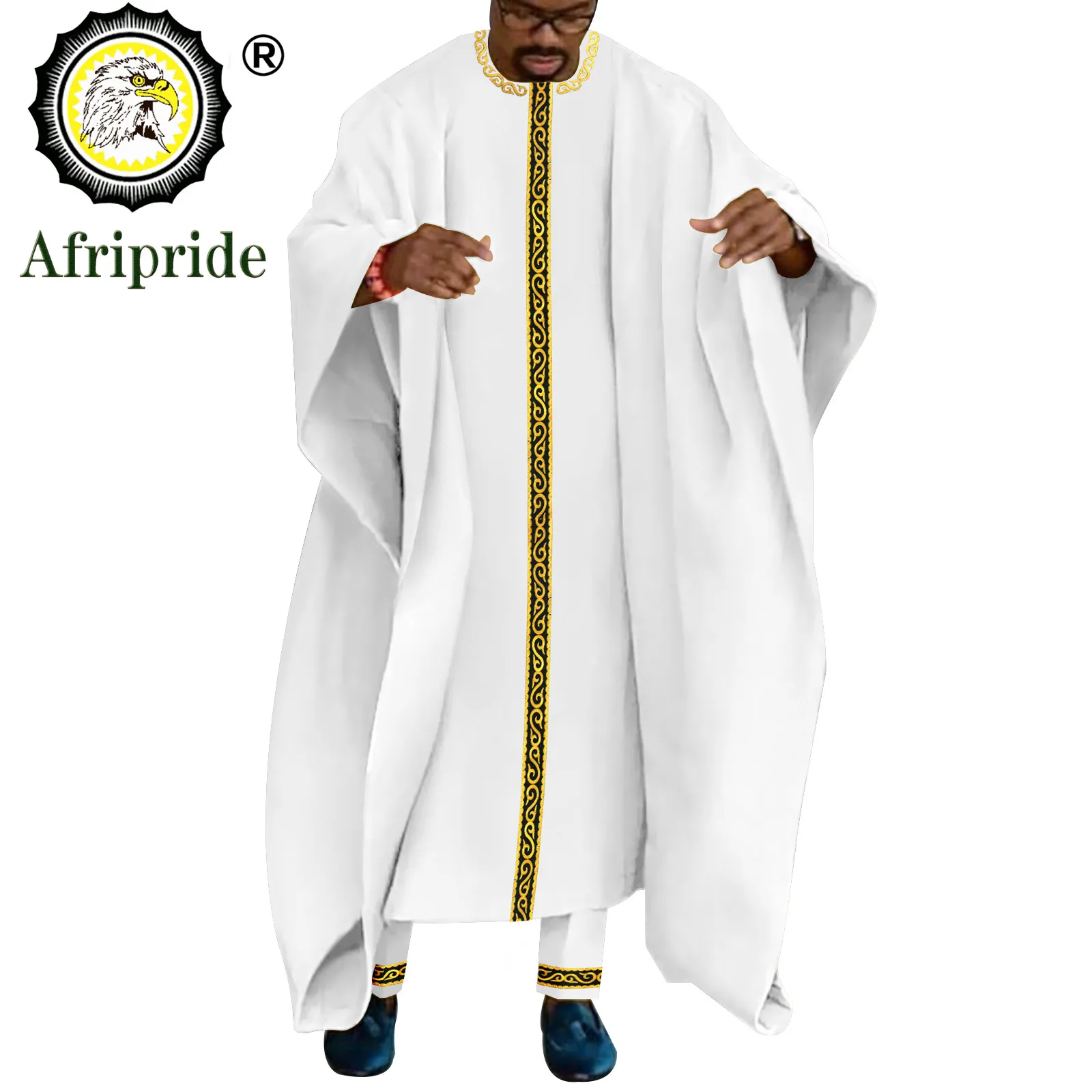 African Suits for Men Embroidery Agbada Robe and Ankara Pants 2 Piece Set Dashiki Outfits Tribal Clothes for Wedding A2216124