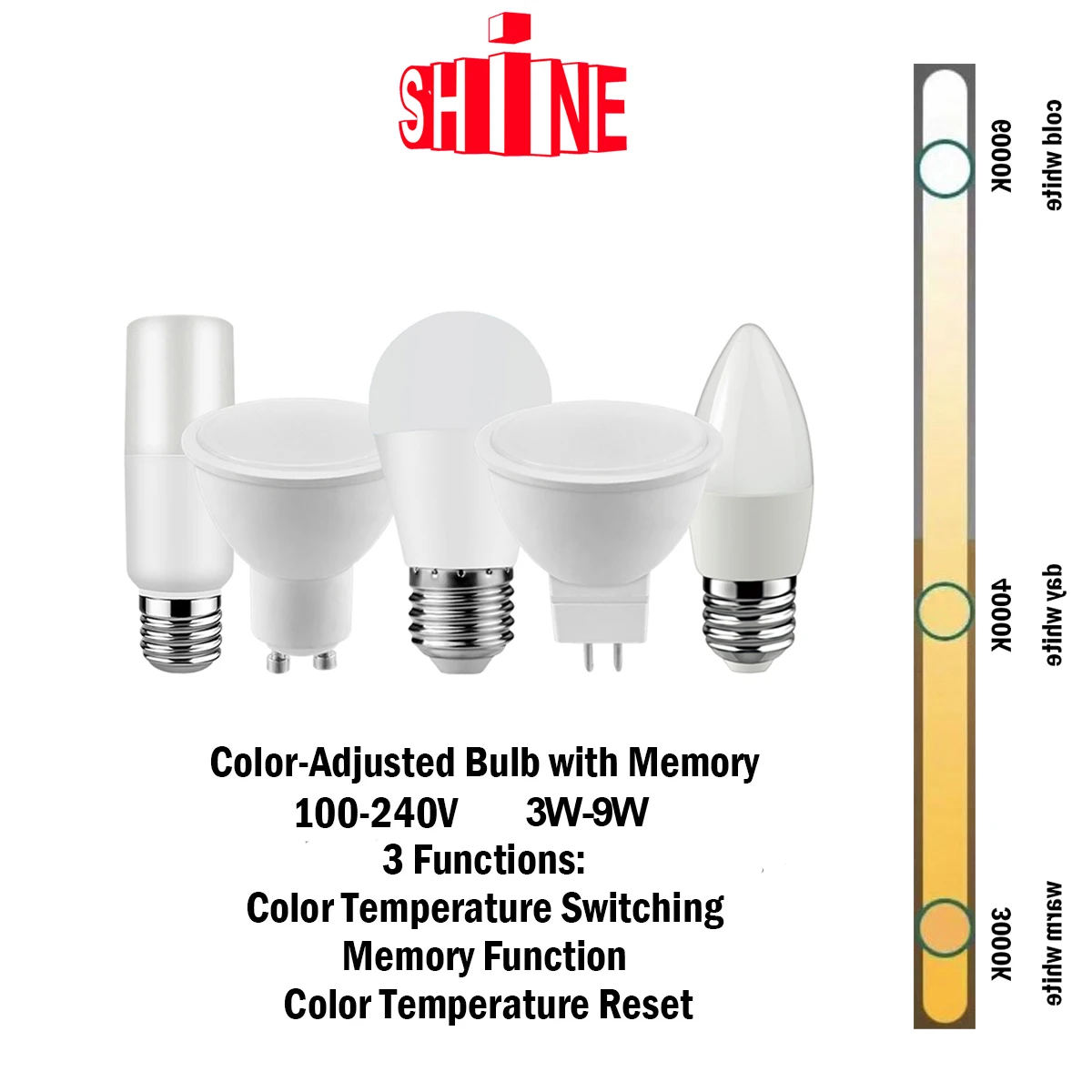 

5PCS LED Color-adjusted Bulb AC120V/AC220V 3W-9W CCT, Memory Function, Color Temp Reset Light For Interiors Lighting