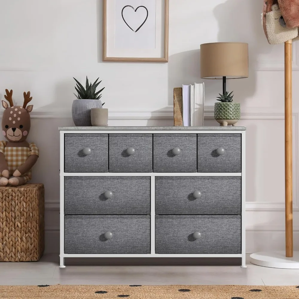 Dresser with 8 Drawers - Chest Clothing Organizer Unit with Steel Frame Wood Top Knob Handle Easy Pull Fabric Bins - Larg 6