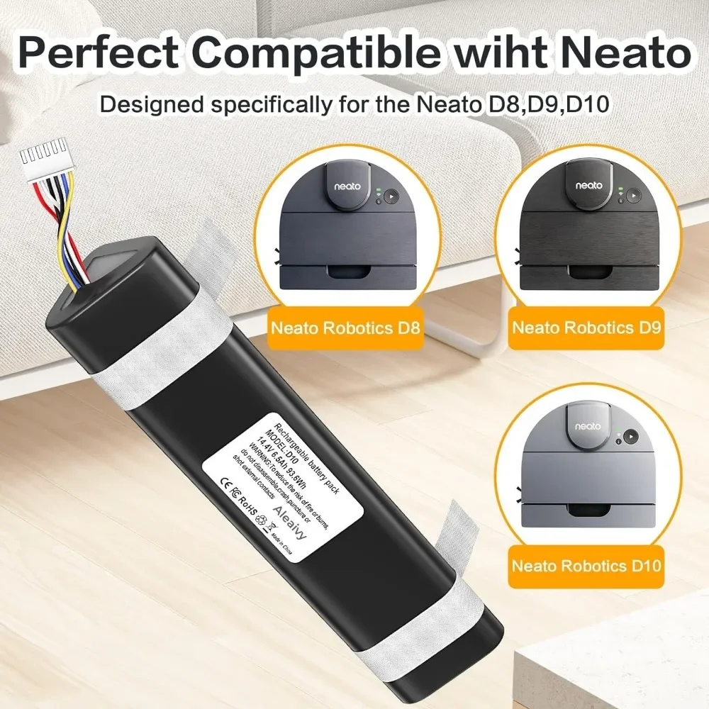 

6500mAh Replacement for Neato Battery Neato D8 D9 D10 945-0356,945-0373,905-0596 Robotic Vacuum Cleaners Li-Ion 14.4V Battery