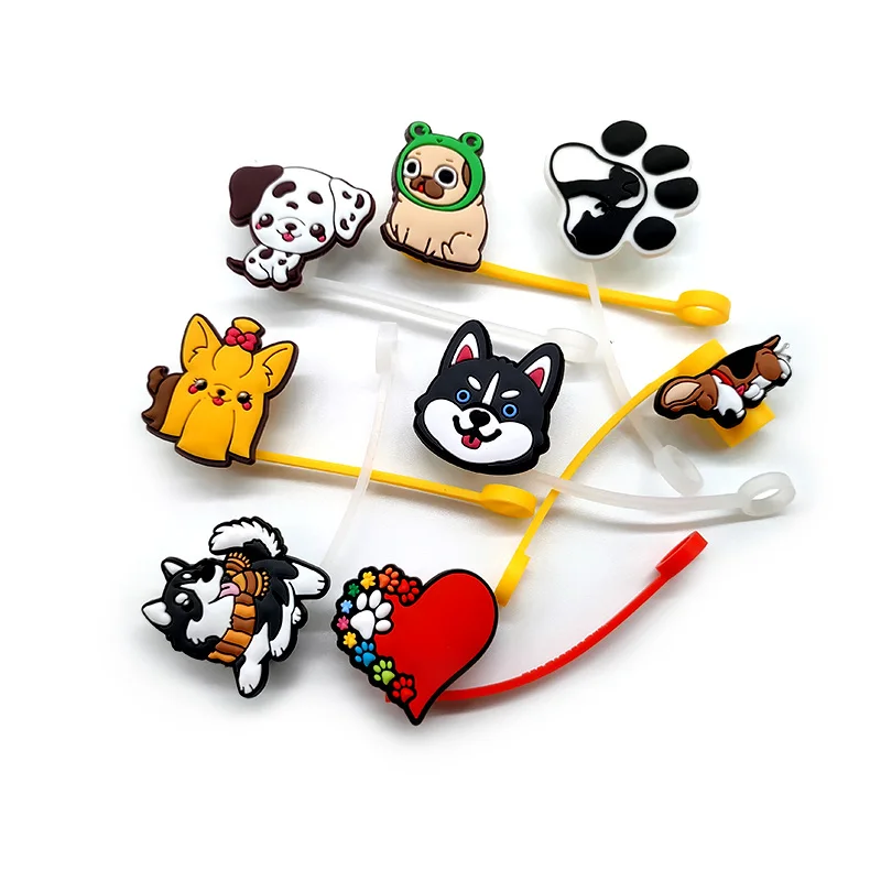 1PCS PVC Straw Charms Cute Dogs Plastic Straw Topoer Cover Splash