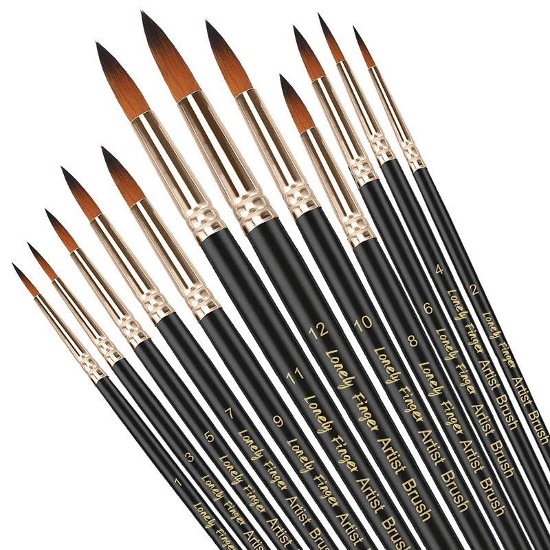Paint Brushes Cross-border 12-piece Round-feng Two-color Nylon Bristle Watercolor Art Painting Pens