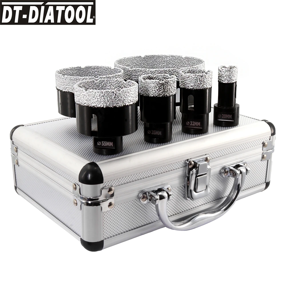 

DT-DIATOOL Diamond Dry Use Vacuum Brazed Drilling Core Bits Case Set Porcelain Tiles Granite Marble Hole Saw Tool Kit M14 Thread