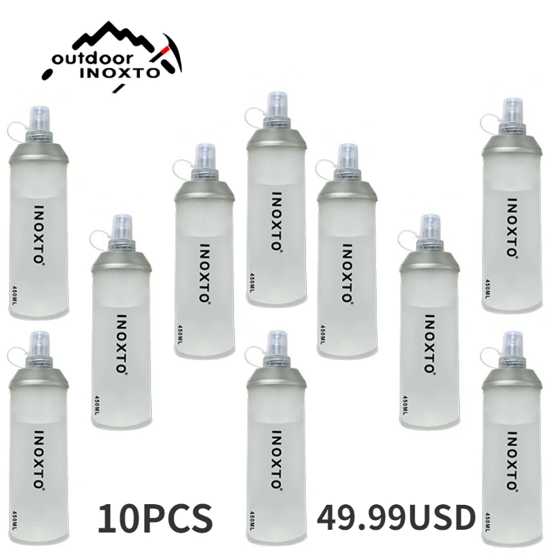 INOXTO Newest 10PCS 450ML Bottle Outdoor Running Sports Mountain Biking Large Capacity Multifunctional Sports Soft Water Bottle