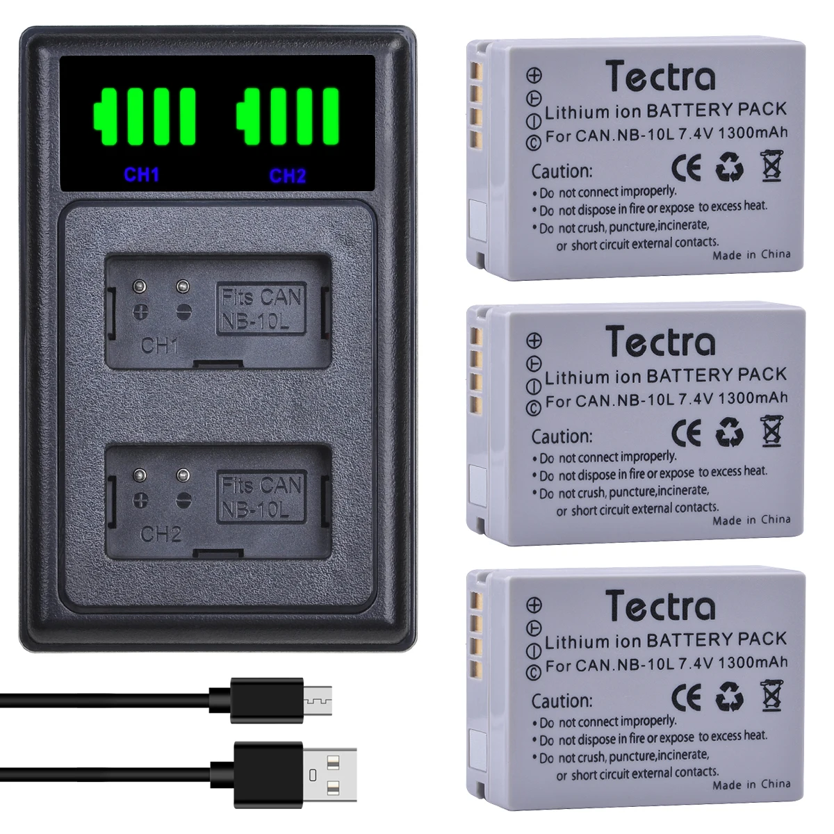 Batteria 1300Mah Nb-10L Nb10L + Caricatore Doppio Led Per Canon Powershot G1 X, G3 X, G15, G16, Sx40 Hs, Sx50 Hs, Sx60 Hs