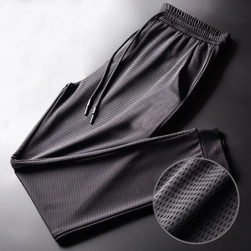 Summer Ultra-thin Ice Silk Men's Sport Jogging Trousers Nine-point Pants